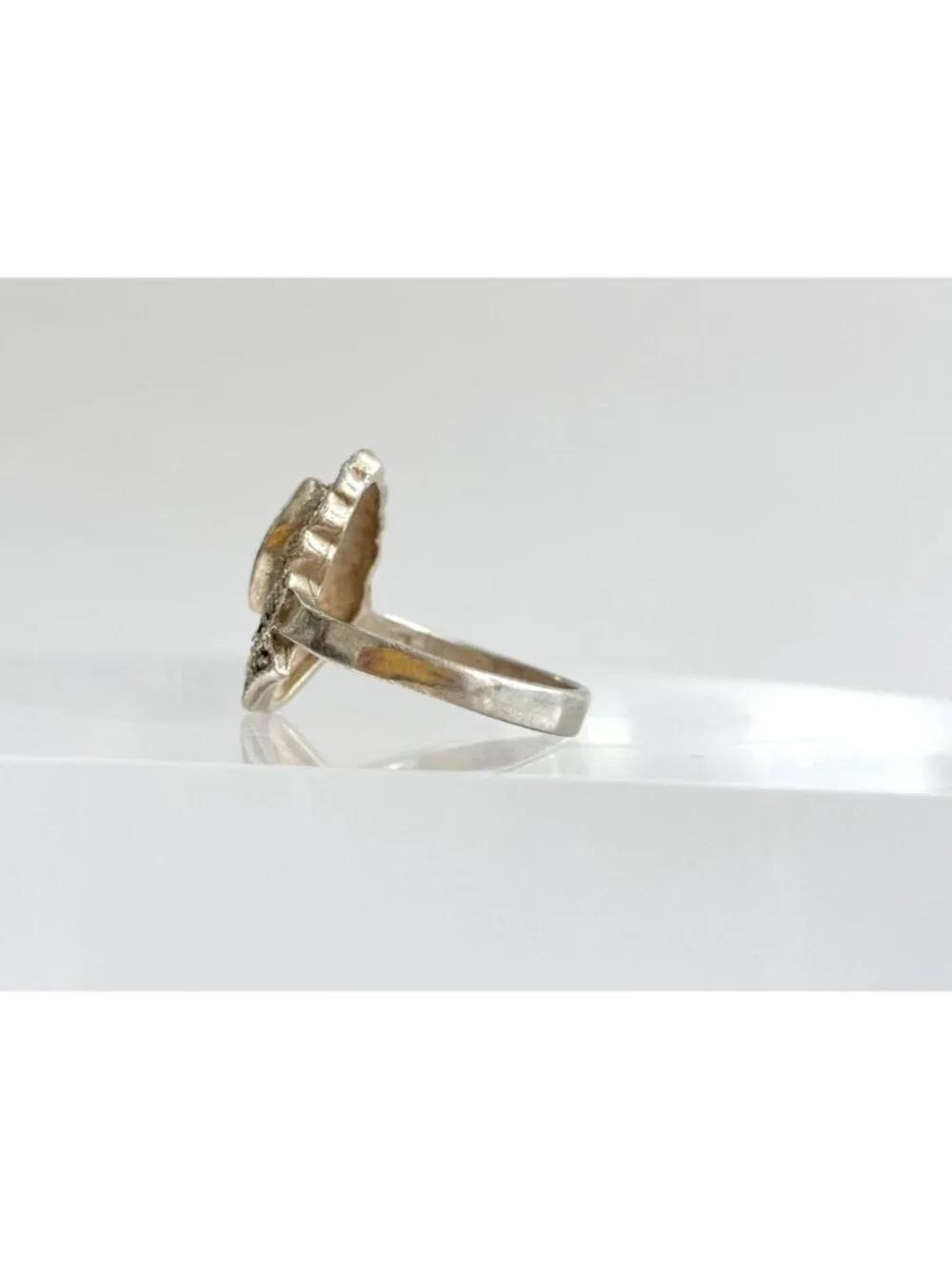 Art Deco Floral Garnet & Marcasite Sterling Silver 925 Vintage Ring - sz 7.5